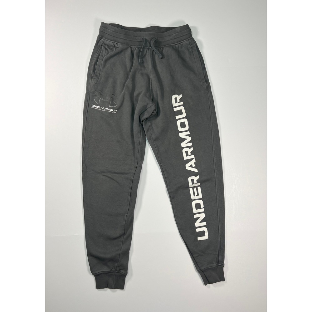 Under Armour Rival Fleece Joggers Mens Medium Gray Graphic Sweatpants 1366728